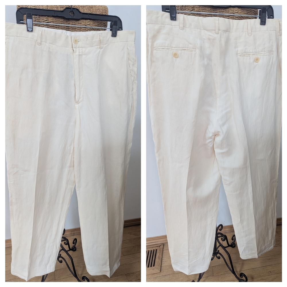 Polo Ralph Lauren Men's Classic Cream Silk Linen Chinos 35 X 30